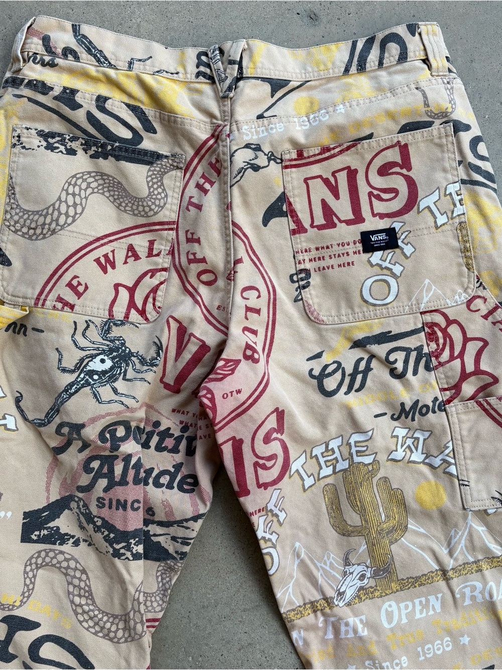 Vans Drill Chore Carpenter Pants Men's 36 All Over Print Tan Loose Fit - Picture 4 of 10